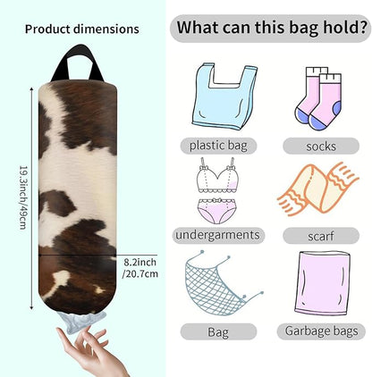 Plastic Bag Holder, Wall Mount Grocery Bag Organizer, Funny Hanging Trash Storage Dispenser for Home Kitchen Cute Cowhide