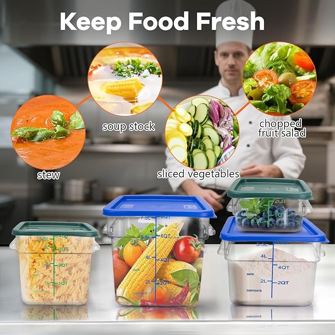 TSUBOR 4 Pack Food Storage Containers with Red Lids, 22.0 Qt - Square, Clear, Polycarbonate, for Restaurant Commercial Kitchen and Home party