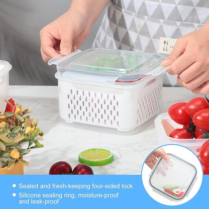 Potchen 6 Pcs Fruit Storage Containers for Fridge, Food Storage Containers Berry Produce Fridge Organizer with Removable Colander Keep Fruits, Vegetable, Veggie, Meat Fresh Longer(Medium, Small)