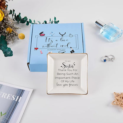 COZITED Sister Gifts, To My Sister Ring Tray Jewelry Dish, Sister Birthday Gifts for Sister Christmas Mother's Day Valentines Gift for Sisters from Sister Brother
