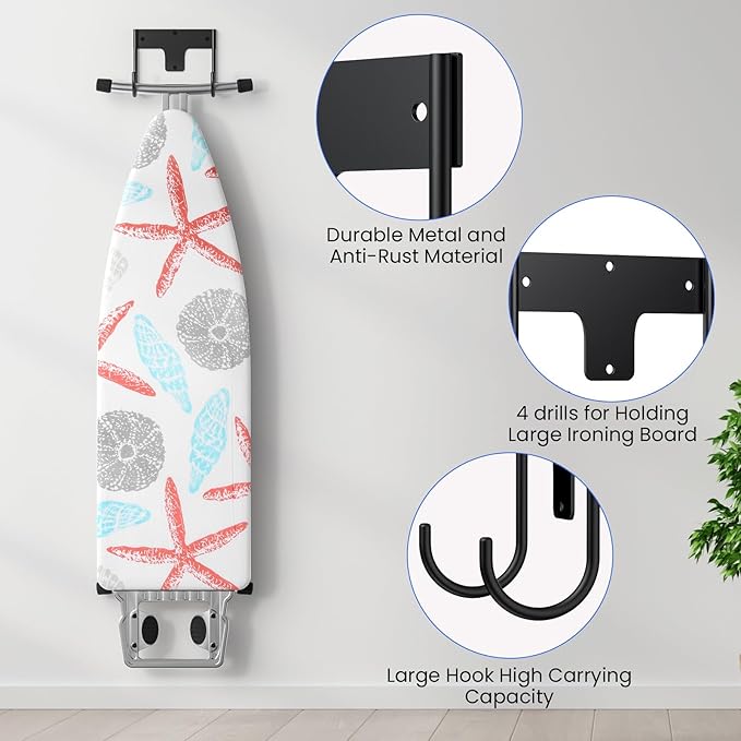 ORLESS Ironing Board Holder Wall Mount, Ironing Board Hanger, Iron Board Holder, Small Iron Board Hook Wall Mount for Laundry Rooms, 6 Inch(Black)