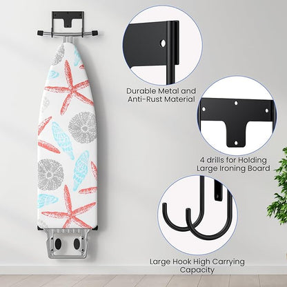 ORLESS Ironing Board Holder Wall Mount, Ironing Board Hanger, Iron Board Holder, Small Iron Board Hook Wall Mount for Laundry Rooms, 6 Inch(Black)