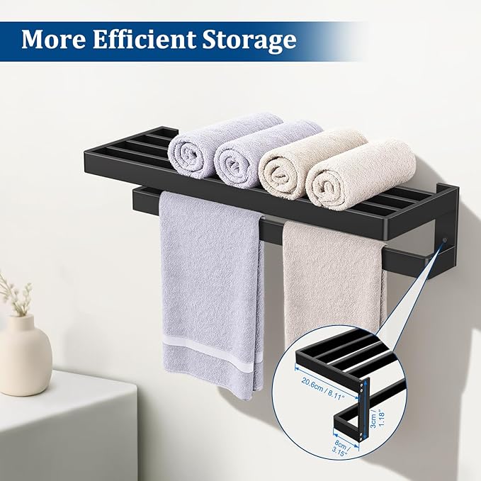 TNOMS Matte Black Double Towel Bar,Towel Racks for Bathroom 23.6-inch Towel Holder Stainless Steel Wall-Mounted Bathroom Hardware Accessories