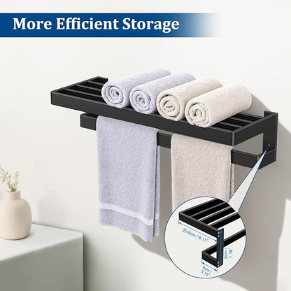 TNOMS Matte Black Double Towel Bar,Towel Racks for Bathroom 23.6-inch Towel Holder Stainless Steel Wall-Mounted Bathroom Hardware Accessories