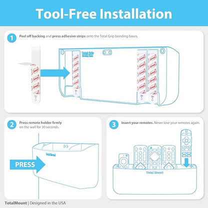 TotalMount Hole-Free Remote Holder – Eliminates The Need to Drill Holes in Your Wall (Premium White Remote Control Holder for 5 or 6 Remotes)