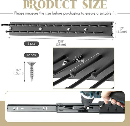 Blulu 2 Pcs 13.8'' Sliding Tie Rack Hangers for Closet, 25(Total 50) Tie Pull Out Wall Mounted Extending Sturdy Metal Belt Organizer Holder for Men Belt Storage, Black