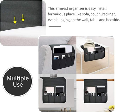 SYSOV Sofa Armrest Organizer, Remote Control Holder for Recliner Couch, Arm Chair Caddy with 5 Pockets for Magazine, Tablet, Phone, iPad