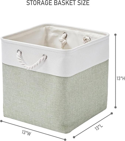 13 x 13 Inch Extra Large Storage Cubes,6 Pack Cube Storage Bins for Shelves，Fabric Collapsible Storage Bins with Handles, Foldable Storage Basket for Organizing Clothes, Toys (White&Green)
