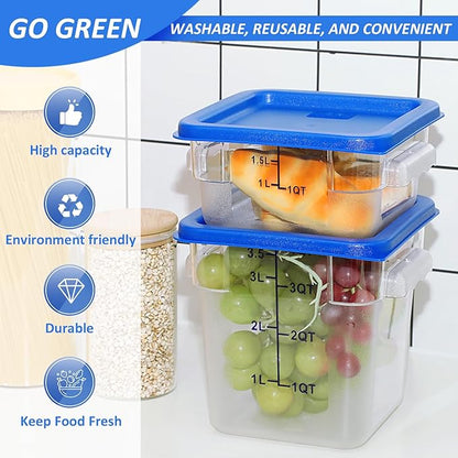 Yungyan 8 Pcs Restaurant Food Storage Containers with Lids Set 2Qt and 4Qt Commercial Restaurant Square Storage Containers Clear Food Cereal Container for Kitchen Freezer (Blue Lids)