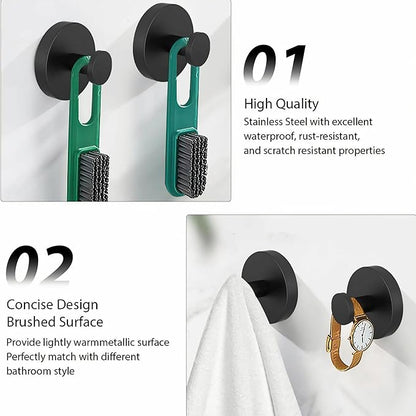 BRMUEIX 4 Pack Shower Hooks Suction Cup Shower Hooks Bathroom Hooks Suction Wreath Hangers for Front Door Wreath Hangers for Front Door Towel Hook（Black）