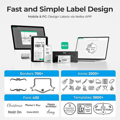 Nelko Bluetooth Thermal Shipping Label Printer, Wireless 4x6 Shipping Label Printer for Small Business, Support Android, iPhone and Windows, Widely Used for Amazon, Ebay, Shopify, Etsy, USPS