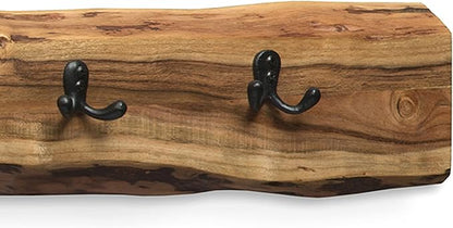 Alpine Natural Live Edge Wood 48-Inch Coat Rack with 6 Black Metal Hooks, Unique Natural Wood Characteristics, and Clear Finish for Entryway, Hallway, or Mudroom by Alaterre Furniture