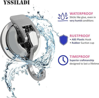 YSSILADI Heavy Duty Suction Cup Hooks for Shower, Bathroom Robe - Vacuum Glass Hooks, Reusable, No Hole Punched, for Garland Decoration (Silver, 6 Pack)