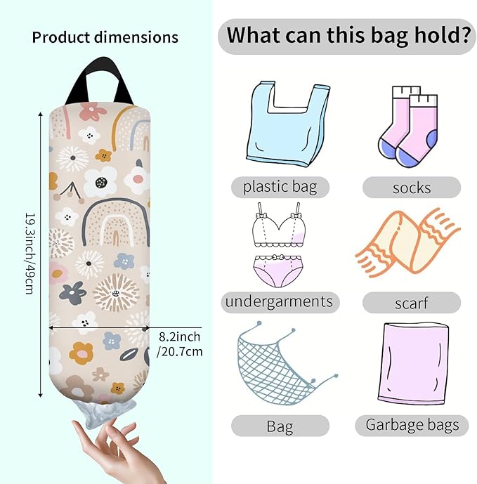 Plastic Bag Holder, Wall Mount Grocery Bag Organizer, Funny Hanging Trash Bag Storage Dispenser for Home Kitchen Boho Rainbow
