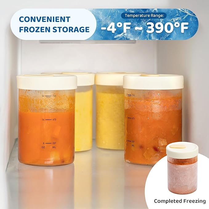 SOLIGT 4-Pack Soup Freezer Containers with Vented Lids, 24oz Glass Food Storage Jars, Microwave-Safe, Leakproof Meal Prep Jars for Soup, Stew, Sauce, Dishwasher Safe