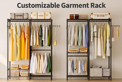 Heavy Duty Garment Rack, Metal Freestanding Closet Wardrobe Clothes Racks for Hanging Clothes, 4 Tiers Adjustable Wire Shelving, 44.9'' L x 16.5'' W x 76.8 '' H, Max Load 800LBS, Black