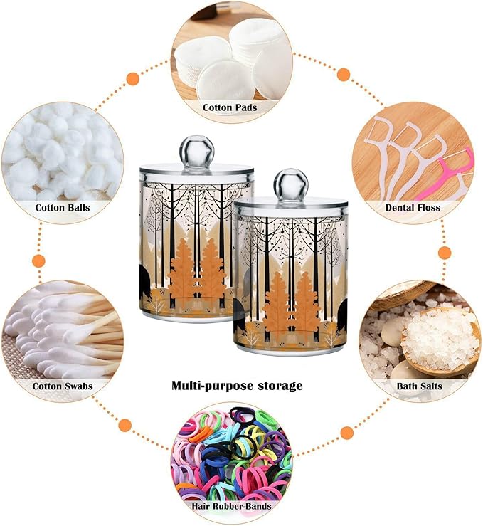 MNSRUU 4 Pack Qtip Holder Organizer Dispenser Black Bear Forest Pink Bathroom Storage Canister Cotton Ball Holder Bathroom Containers for Cotton Swabs/Pads/Floss