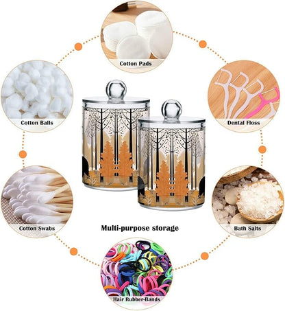 MNSRUU 2 Pack Qtip Holder Organizer Dispenser Black Bear Forest Pink Bathroom Storage Canister Cotton Ball Holder Bathroom Containers for Cotton Swabs/Pads/Floss