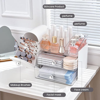 Makeup Organizer,Vanity Organizer with Makeup Brush Holder,Large Skincare Organizers and Bathroom Countertop Organizer,Storage Lipstick,Perfume,Nail Polish,Beauty,Hair Accessories,Gifts for Women