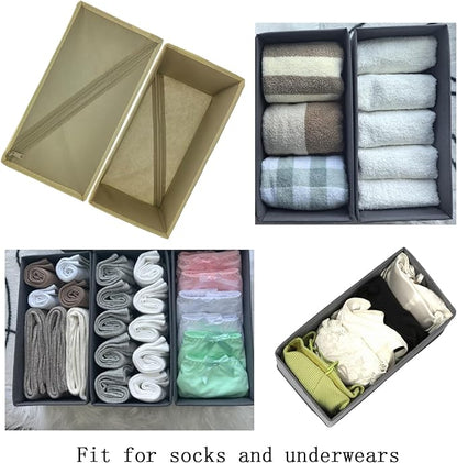 Drawer Organizer Set of 3, Foldable Fabric Storage Boxes 11"x5.5"x4.8", Underwear Socks Dividers for Dresser Closet Wardrobe Bra Panty Leggings, Khaki