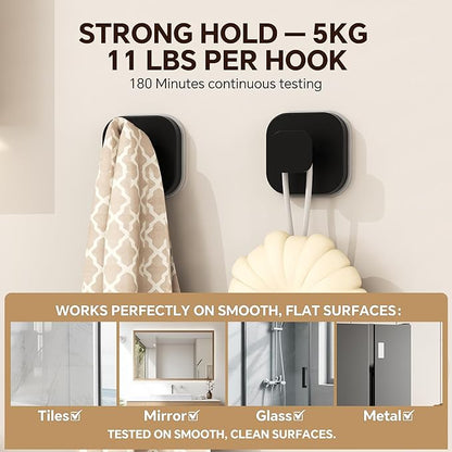 XCIXCI 2Pack Suction Cup Hooks for Shower, Bathroom, Kitchen, Glass Door, Mirror, Tile, Matte Black