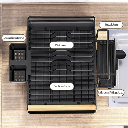 Dish Drying Rack for Kitchen Counter - Dish Drying Rack with Tray, Drying Rack for Kitchen Sink with Utensil Holder Swivel Spout, Black