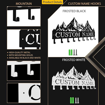 Custom Metal Key Rack Hooks, Personalized Key Holder for Wall, Mountain Theme Wall Decoration, Key Hanger Organizer for Living Room, Entryway, Offices, Kitchen Decor