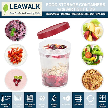 LEAWALK 32 oz Twist Top Soup Deli Freezer Storage Container BPA Free, PP plastic high temperature resistant material, Leak Proof, Stackable, Microwave Dishwasher Safe-3 Pack