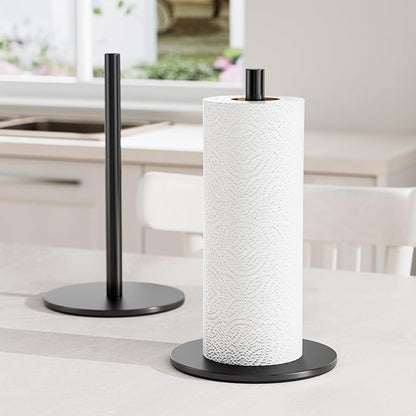Black Paper Towel Holder Free-Standing, Premium Stainless Steel Paper Rolls Organizer Countertop, Classic Fashion Kitchen Roll Dispenser