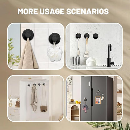 Zloeoa 4Pcs Suction Cup Hooks, Wreath Hangers for Front Door, Strong Hold No Drill Hangers for Bathroom, Kitchen, Glass, Tile, Perfect for Wreaths (Black)