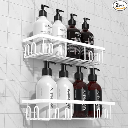 Getsrichfc 2025 New Adhesive Shower Caddy, Shower Shelves with 16 Hooks, White 2 Pack
