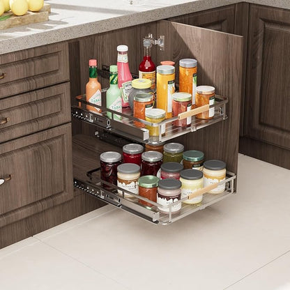 taiheis 2 Pack Expandable Pull Out Cabinet Organizer，Side Mounting 11.8~18"x17.3"Cabinet Pull Out Shelves, Expandable Slide Out Spice Rack for Cabinet for Kitchen Bathroom Office
