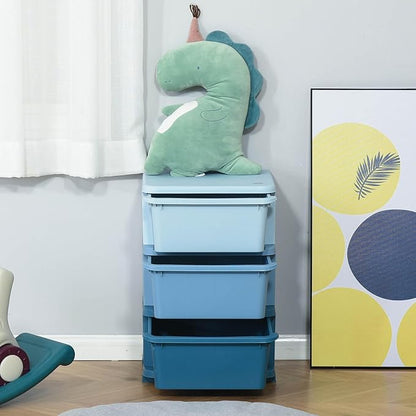 Qaba 3 Tier Kids Storage Unit, Toy Organizers and Storage with 3 Drawer Chest for Kids Bedroom Nursery Kindergarten Living Room for Boys Girls Toddlers, Blue