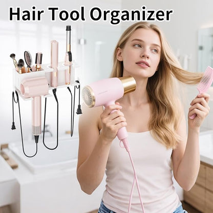MAYZOLOP Hair Dryer Holder, Hair Tool Organizer, Blow Dryer Hanger Wall Mount for Dryer Hook, Bathroom Space-Saving Blow Dryer Organizer, Curling Irons Storage Wall Mounted White