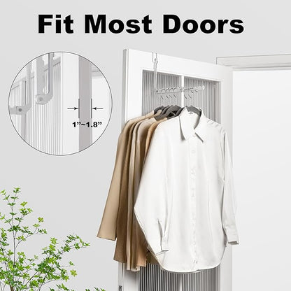 YAZYBHA Over The Door Hooks Hangers, 1 Pack Extend Foldable Over The Door Drying Rack for Laundry, Overdoor Hanger Hook with 6 Groves + 5 Ertra Groves for Towel, Coat, White