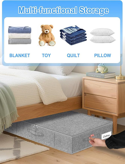 boailydi Under Bed Storage Container, 7" Tall Underbed Storage Bin with Rigid Sides & Bottom, Large Under-Bed Clothes Organizer with Zippered Lid for Bedroom, Dorm, Sofa, 30x15x6.7, Grey