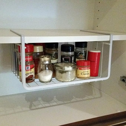 Modern Home Under Shelf Wire Storage Baskets – Hanging Organizer Rack for Cabinet, Pantry, or Closet – White Metal Basket for Kitchen, Towels, or Office – No Tools Required (10.25")