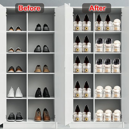 12Pack Shoe Slots Organizer for Closet Shoe Stacker Shoe Rack Organizer for Closet Space Saver Storage Holder Organization (Clear)