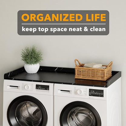 SpaceAid Washer Dryer Countertop, Laundry Wood Shelf Topper with Edge, 54" Width x 27.5" Depth Cover Guard Organizer for Washer and Dryer Laundry Hamper Counter Storage Organization (Black Marble)