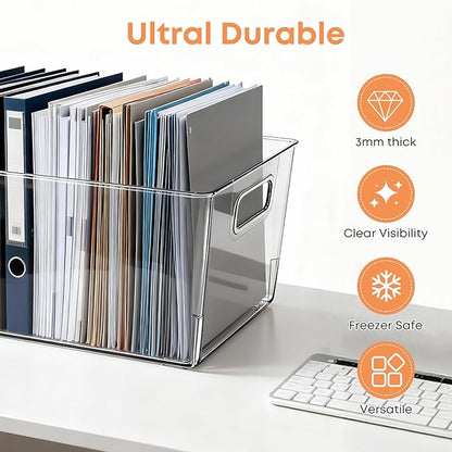 MOONEDGE Large Clear Plastic Storage Bins 8 Pack, 12" x 8" x 6" Durable Organizers for Pantry, Kitchen, Garage, Closet, Laundry Room & Office, Food Safe, Easy to Clean, Complete Home Storage Solution