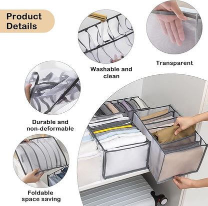 TIGARI Wardrobe Clothes Organizer, Drawer Organizers for Clothing, Closet Storage Organizer, Dresser Drawer Organizers for Thin Jeans, Trousers, T-shirts, Skirts (Gray,3 Pcs Large)