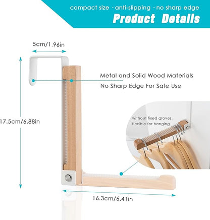 2 Pack Folding Clothes Drying Rack, Thickness Adjustable, Metal/Wooden, Portable, Lightweight, Heavy Duty, Over The Door Hooks for Laundry (White)