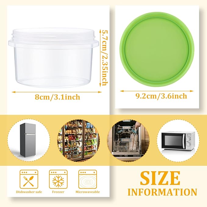 Sieral 36 Pack 8 oz Freezer Containers with Lids Reusable Deli Freezer Storage Containers Stackable Plastic Thick Twist Top Jars for Takeout Food Round Wide Mouth Lunch Snack (Red,Green,Yellow)