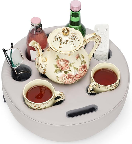 Couch Cup Holder Pillow - Cup Glass Cozy Pillow | Couch Caddy Sofa Bed Buddy Holds Drinks, Snacks, Remote, Phones, Tablet. Keep Drinks Stand and Prevent Spills for Car, Park，Beach, Picnic. (PU Gray)