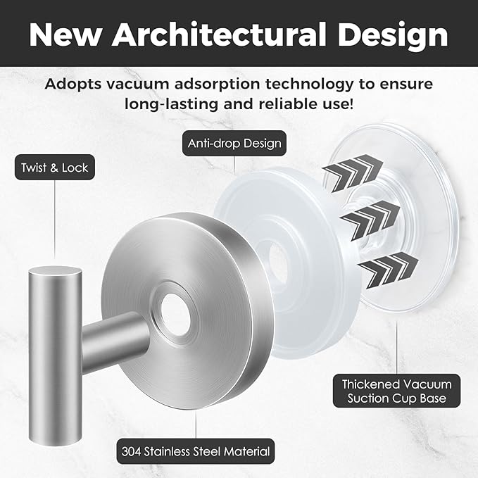 WingWider Shower Hooks for Inside Shower,No-Drill Removable&Reusable Towel Hooks for Bathroom,Heavy Duty Suction Cup Hooks for Glass Window,4 Packs(Silver)