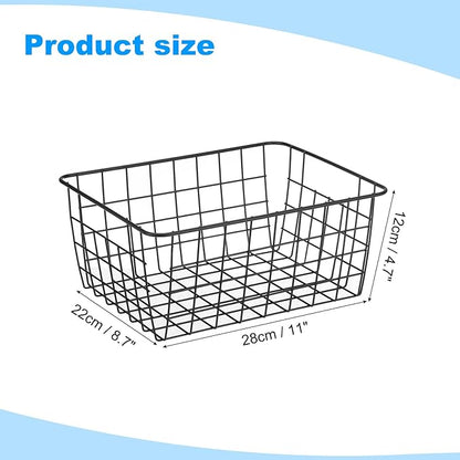 PATIKIL Kitchen Wire Basket, 2 Pack 11"L 9"W Pantry Organization Metal Storage Organizer Household Refrigerator Bin with Handles for Cabinets Closets Bedrooms, Black