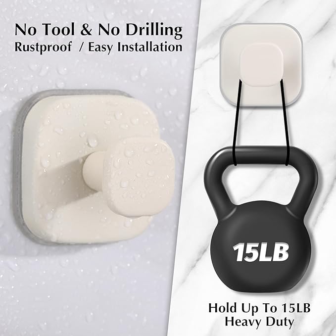 warlve Suction Cup Hooks for Shower - Reusable No-Drill Mounting - Hooks for Towels, Robes & Loofah on Metal, Glass, Mirrors, Tile & Smooth Non-Porous Surfaces (4, Milk White)