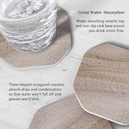 UMIRRO Stone Coasters for Drinks Absorbent for Wooden Coffee Table, Ceramic Stoneware Cup Coasters with Holder for Cold Beer or Hot Tea, Condensation Absorbing, Sandstone Style, Thirsty-Clay, 6 Pack