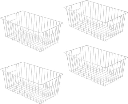 Large Wire Storage Baskets Freezer Organizer Baskets, Farmhouse Metal Wire Baskets Bins, Household Storage Basket with Handles for Kitchen, Cabinets, Pantry, 4 Packs (16" (L) x 9.8 (W) x 7" (H))