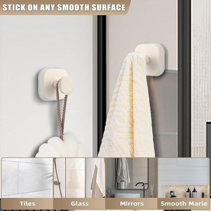 Fenas No-Drill Reusable Suction Cup Hooks, Towel, Robe, Loofah, Coat Hook for Glass, Mirror, Tile, Shower, Bathroom, Kitchen & Metal (Smooth, Non-Porous Surfaces) (4, Milk White)
